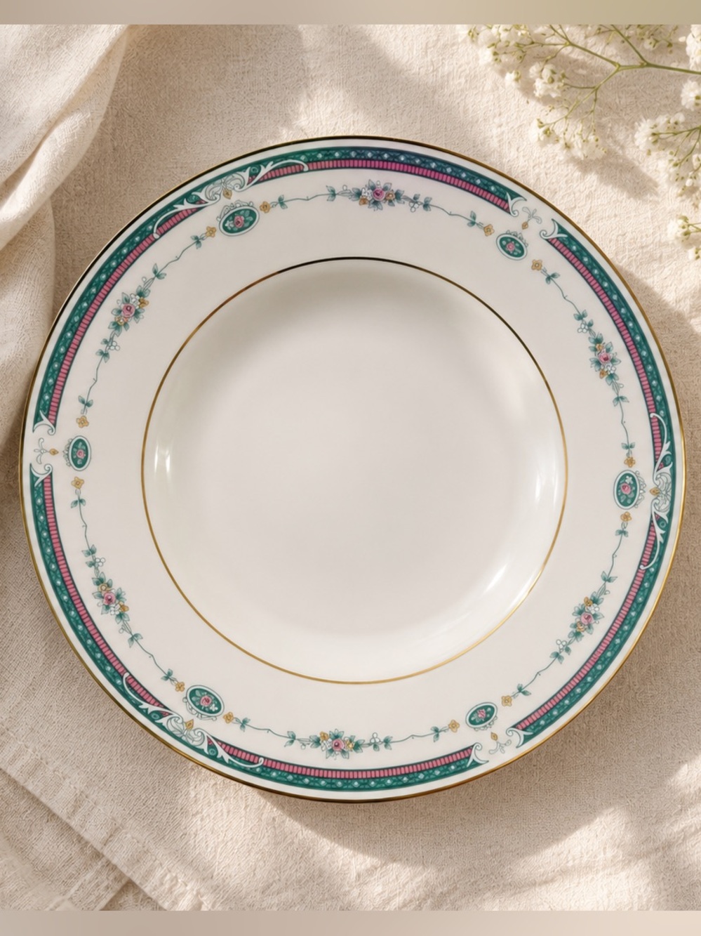 Royal Doulton Porcelain Salad Plate with Teal, Pink & Gold Trim
